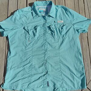 Magellan Womens Short Sleeve Fishing Shirt, Wicking & UPF25,  Teal, Size XL